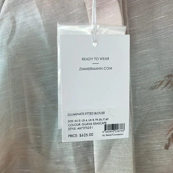 Zimmermann Illuminate Fitted Blouse – Size 0 / US 4 – NWT